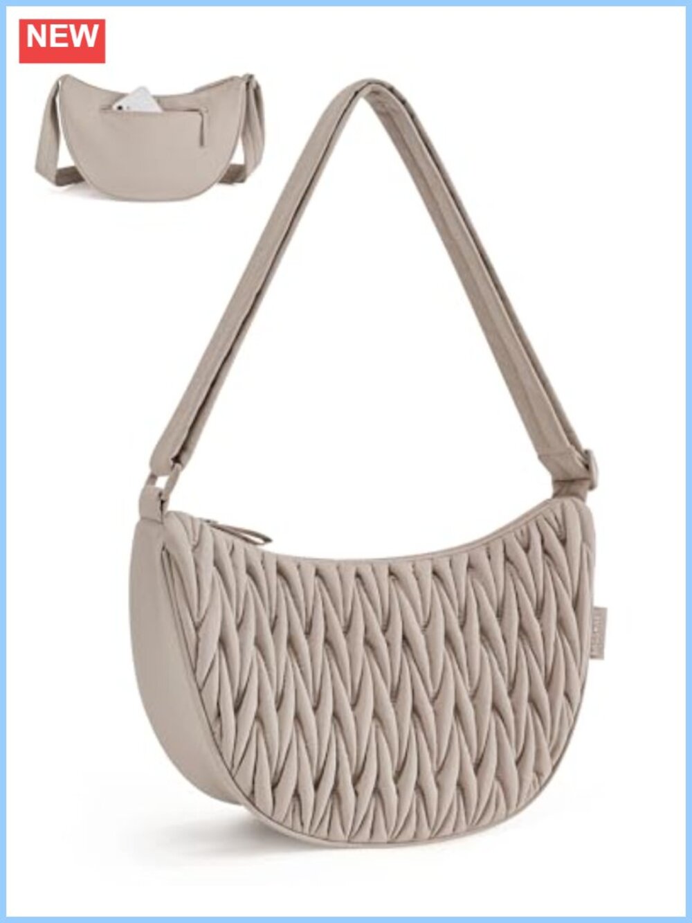 Quilted Crossbody Hobo Bag with Adjustable Strap and Inner Pockets